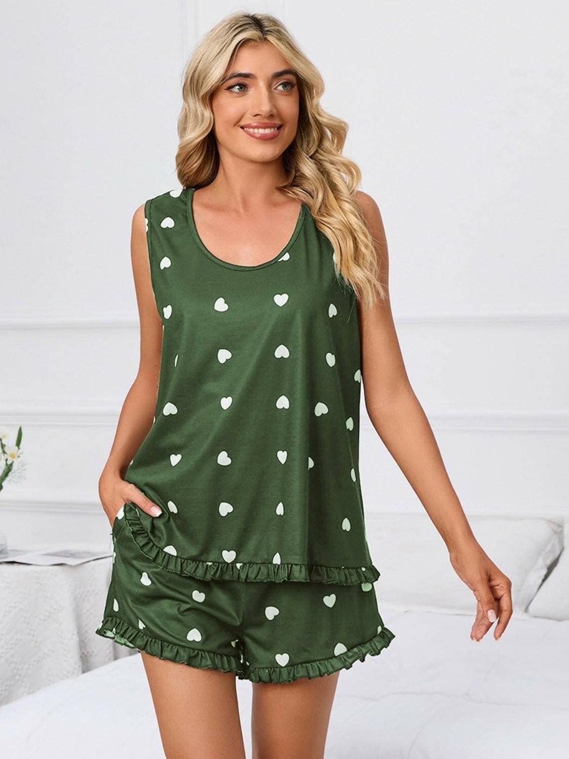 Heart print lounge set - cozy style