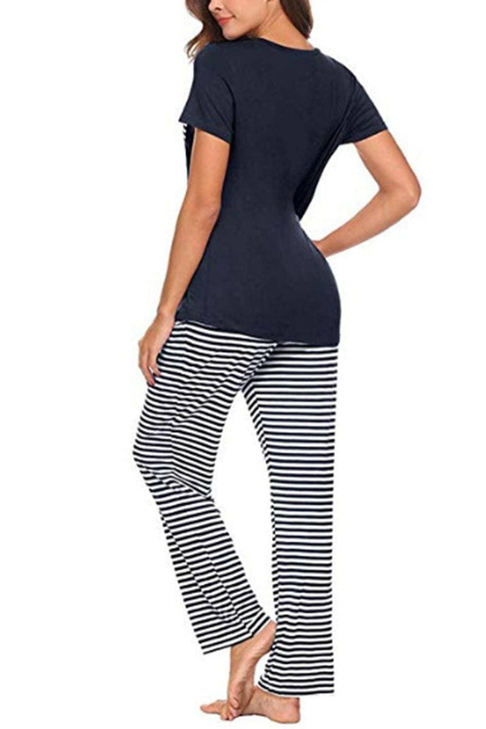 Striped Lounge Wear Set: Short Sleeve Top and Comfy PantsExperience Ultimate Comfort in Style
 Indulge in pure relaxation with our Striped Lounge Wear Set, a perfect blend of comfort and style. This set includes a pocketedLove Salve Striped Lounge Wear Setlounge