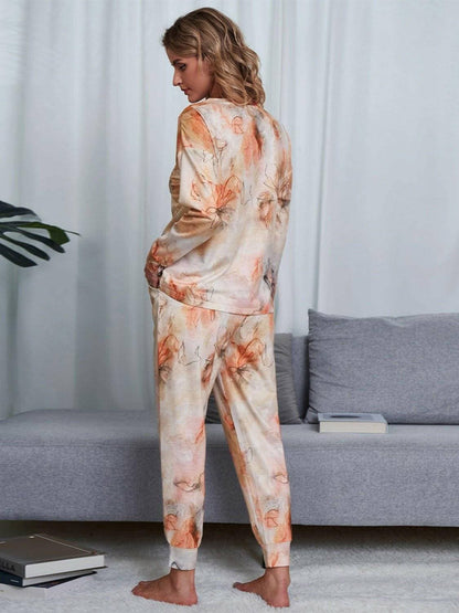 Chic Tie-Dye Lounge Ensemble with Round Neck Top and Pants - Love Salve 