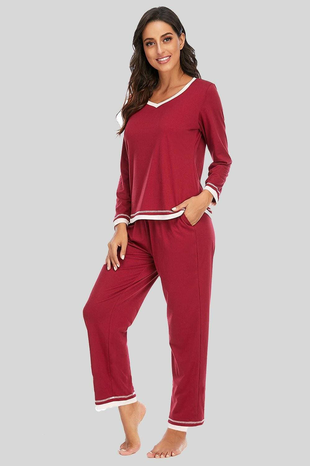 Cozy V-Neck Lounge Set with Pocketed Top and Stretchy PantsCozy V-Neck Lounge Set with Pocketed Top and Stretchy Pants
 Upgrade your loungewear collection with our Cozy V-Neck Lounge Set, a luxurious ensemble that combines cLove Salve -Neck Lounge Setlounge