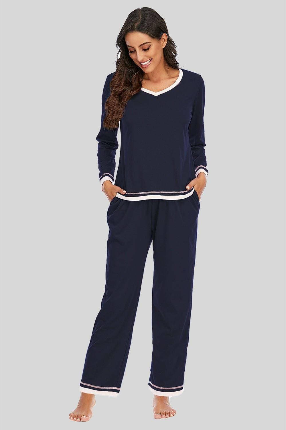 Cozy V-Neck Lounge Set with Pocketed Top and Stretchy PantsCozy V-Neck Lounge Set with Pocketed Top and Stretchy Pants
 Upgrade your loungewear collection with our Cozy V-Neck Lounge Set, a luxurious ensemble that combines cLove Salve -Neck Lounge Setlounge