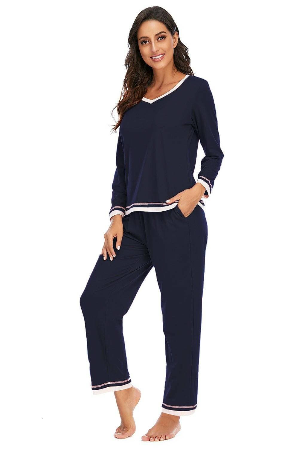 Cozy V-Neck Lounge Set with Pocketed Top and Stretchy PantsCozy V-Neck Lounge Set with Pocketed Top and Stretchy Pants
 Upgrade your loungewear collection with our Cozy V-Neck Lounge Set, a luxurious ensemble that combines cLove Salve -Neck Lounge Setlounge