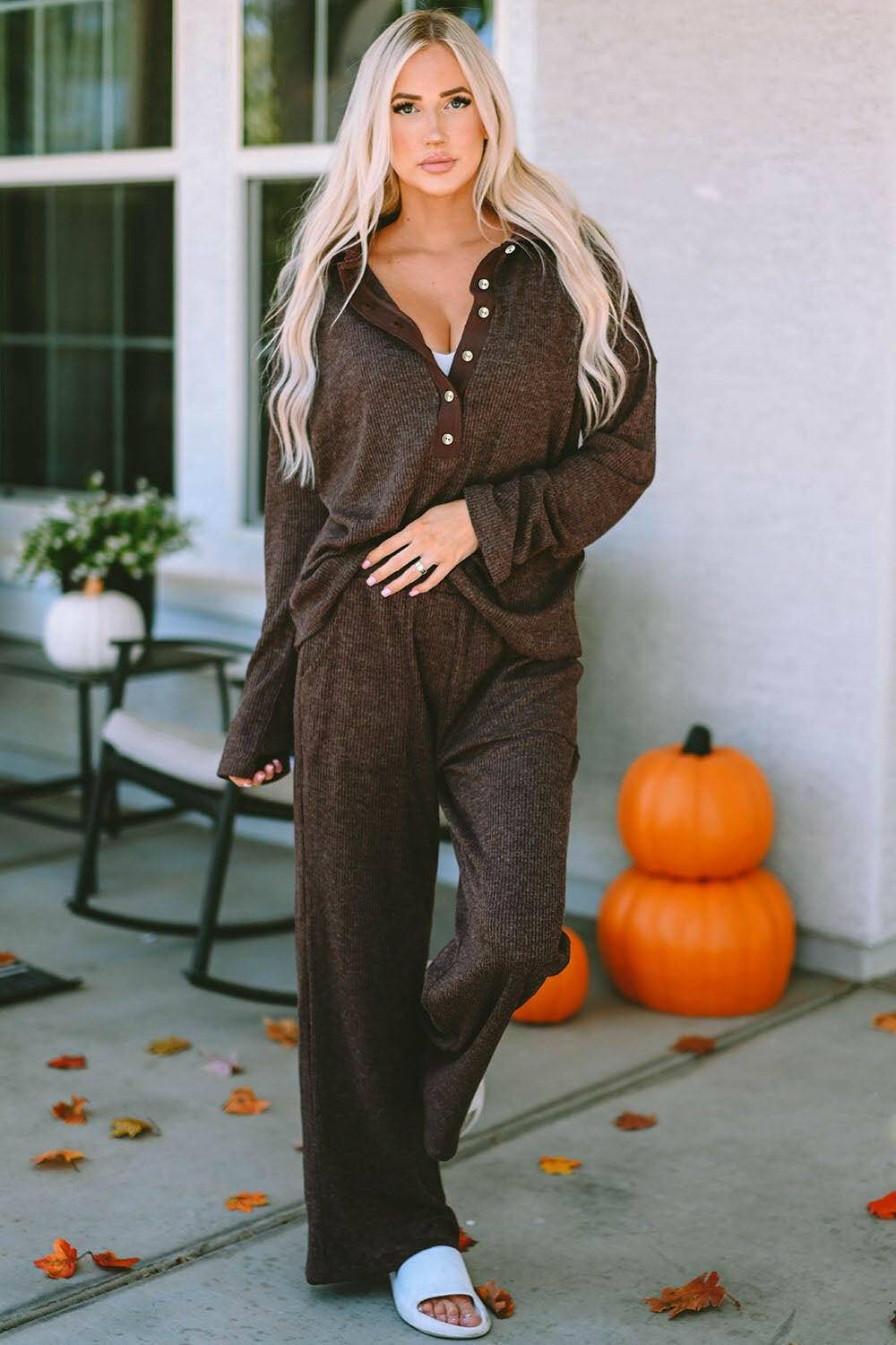 Chic and Cozy Long Sleeve Lounge Set with Matching Trousers