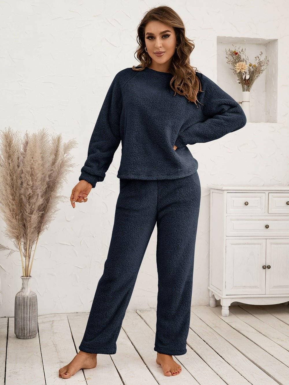 Cozy Teddy Raglan Lounge Set with Long Sleeves - Love Salve 