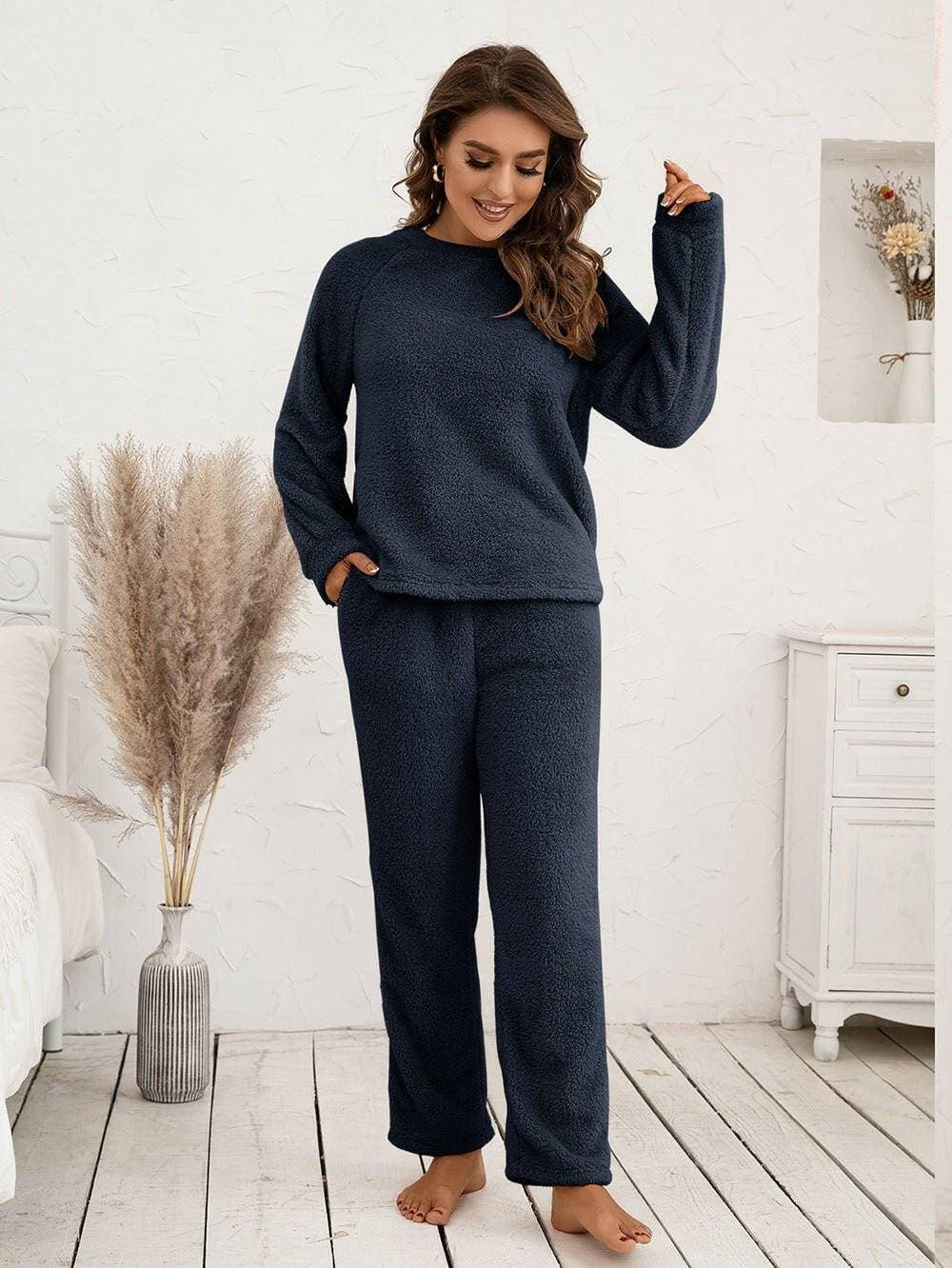 Cozy Teddy Raglan Lounge Set with Long Sleeves - Love Salve 