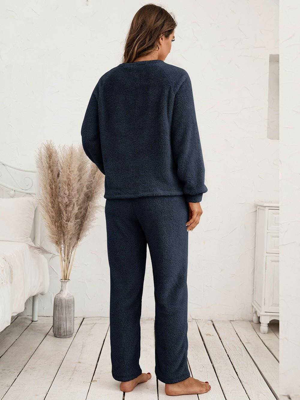 Cozy Teddy Raglan Lounge Set with Long Sleeves - Love Salve 