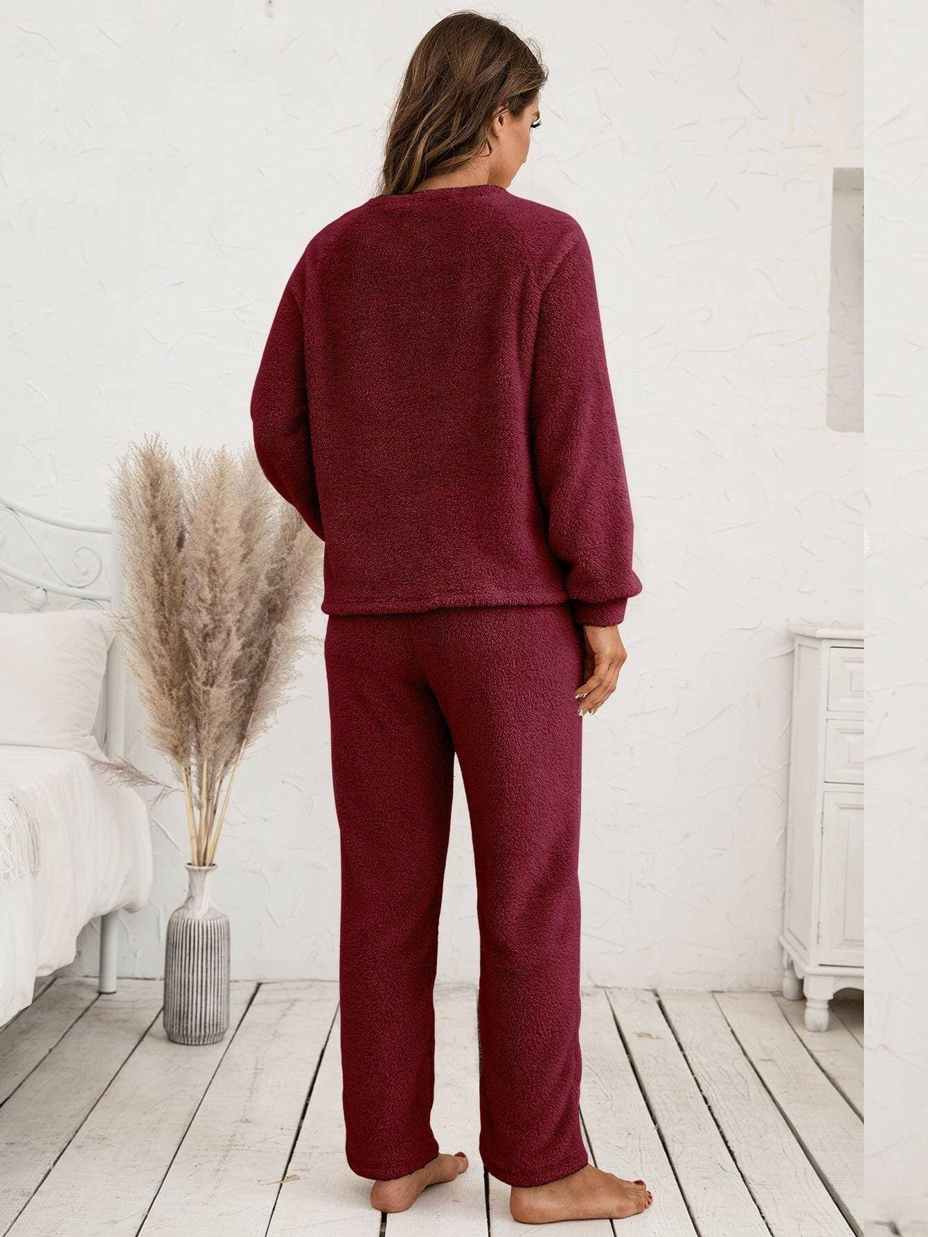 Cozy Teddy Raglan Lounge Set with Long Sleeves - Love Salve 