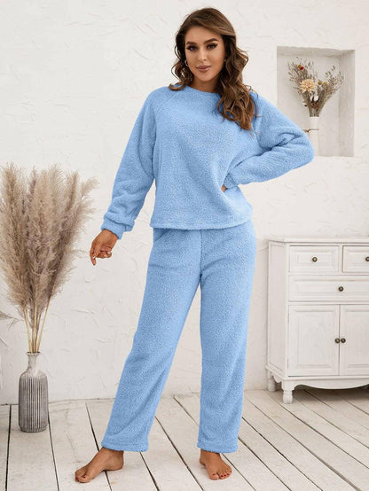 Cozy Teddy Raglan Lounge Set with Long Sleeves - Love Salve 