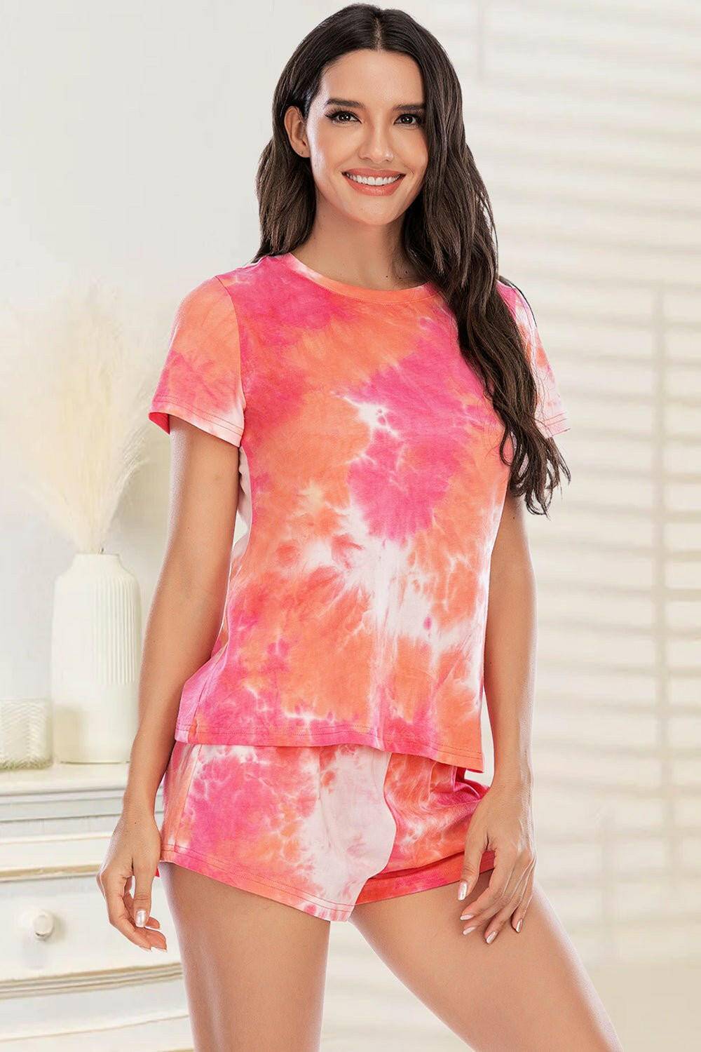 Tie-Dye Cozy Lounge Set with Round Neck Top and ShortsIndulge in Comfort and Style
 Experience the perfect blend of comfort and style with our Tie-Dye Cozy Lounge Set. Whether you're lounging at home or running a quick Love Salve Tie-Dye Cozy Lounge Setlounge