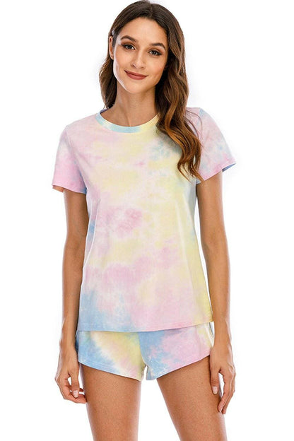 Tie-Dye Cozy Lounge Set with Round Neck Top and ShortsIndulge in Comfort and Style
 Experience the perfect blend of comfort and style with our Tie-Dye Cozy Lounge Set. Whether you're lounging at home or running a quick Love Salve Tie-Dye Cozy Lounge Setlounge