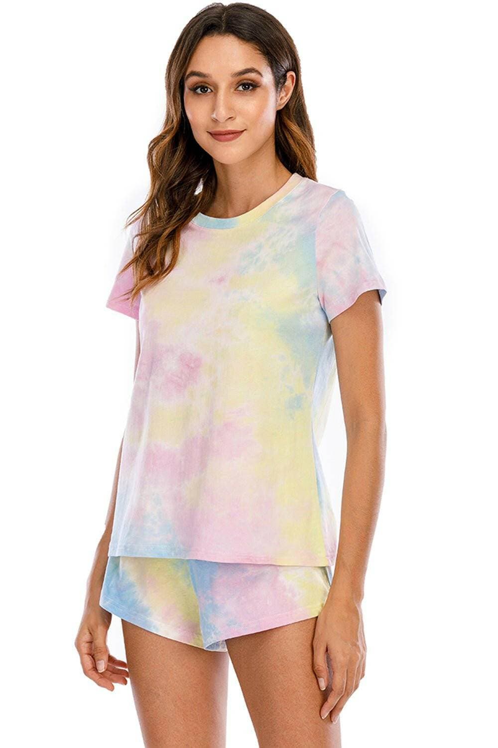 Tie-Dye Cozy Lounge Set with Round Neck Top and ShortsIndulge in Comfort and Style
 Experience the perfect blend of comfort and style with our Tie-Dye Cozy Lounge Set. Whether you're lounging at home or running a quick Love Salve Tie-Dye Cozy Lounge Setlounge