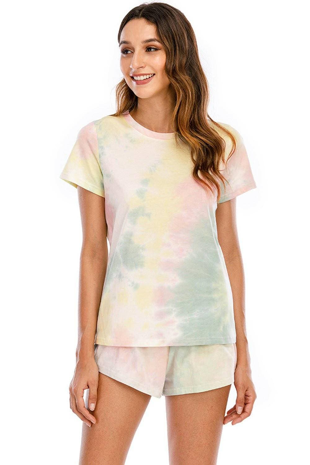 Tie-Dye Cozy Lounge Set with Round Neck Top and ShortsIndulge in Comfort and Style
 Experience the perfect blend of comfort and style with our Tie-Dye Cozy Lounge Set. Whether you're lounging at home or running a quick Love Salve Tie-Dye Cozy Lounge Setlounge