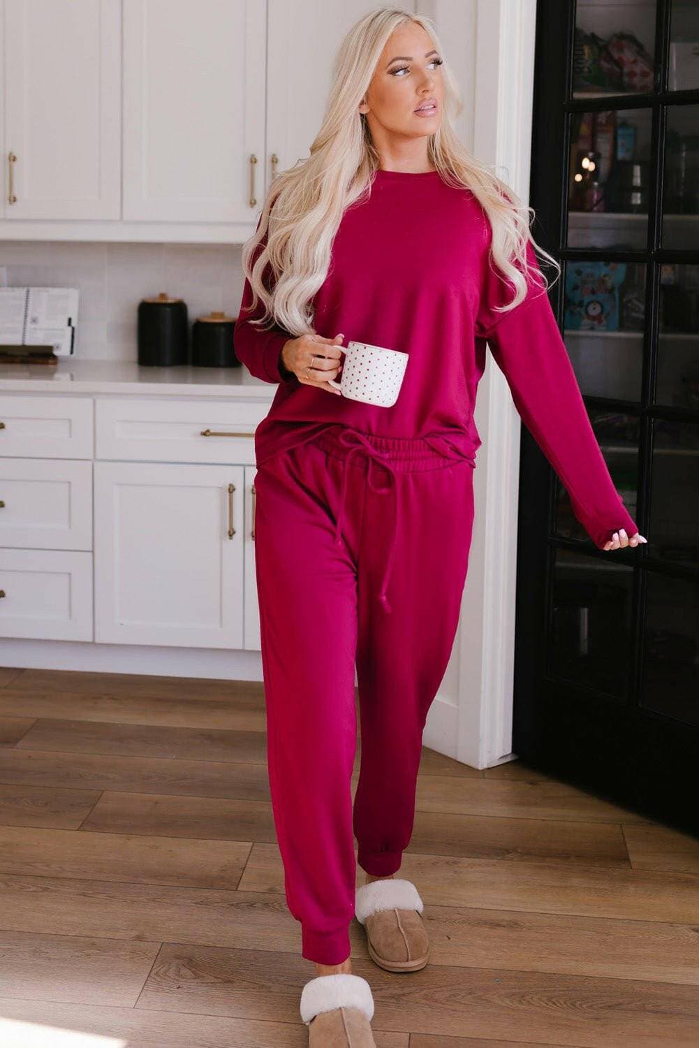 Cozy Chic: Round Neck Top and Drawstring Pants Lounge SetIndulge in Luxurious Comfort with Our Cozy Chic Lounge Set
 
 
Effortless Style: Embrace easy and chic fashion with our round neck top and drawstring pants set.
 
CoLove Salve Drawstring Pants Lounge Setlounge