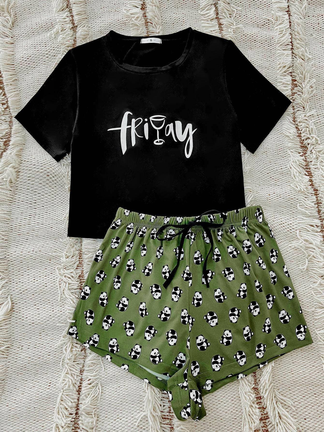 Snuggly Panda Print Lounge Set with Coordinating T-Shirt and Shorts - Love Salve 