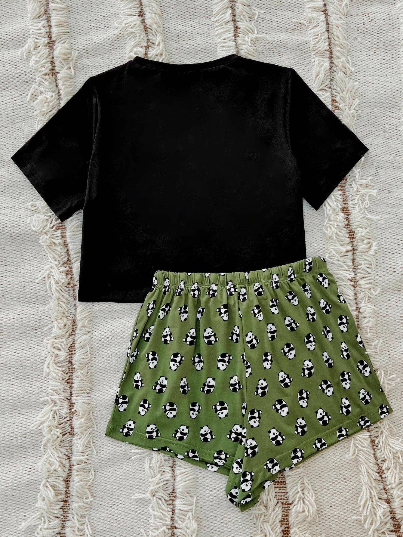 Snuggly Panda Print Lounge Set with Coordinating T-Shirt and Shorts - Love Salve 