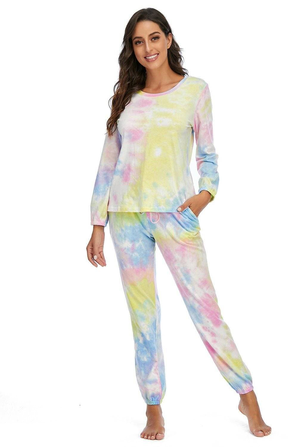 Vibrant Tie-Dye Cozy Lounge Set with Two-Piece DesignUpgrade Your Loungewear with our Vibrant Tie-Dye Cozy Lounge Set!
 
 
Unique Style: Stand out in style with the captivating tie-dye design, infusing a fun and livelyLove Salve Vibrant Tie-Dye Cozy Lounge Setlounge