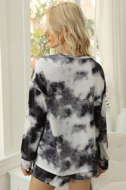 Chic and Comfy Tie-Dye Lounge Set with Round Neck Top and Shorts