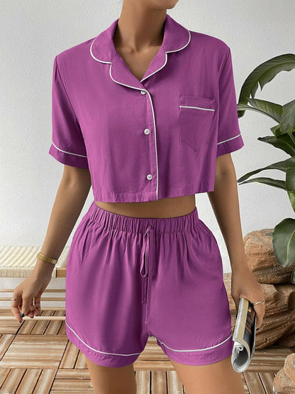 Luxe Lounge Set with Cropped Shirt and Shorts - Sleek Two-Piece Co-ord - Love Salve 