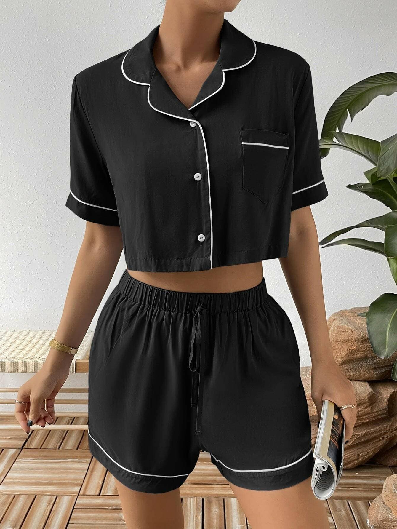 Luxe Lounge Set with Cropped Shirt and Shorts - Sleek Two-Piece Co-ord - Love Salve 