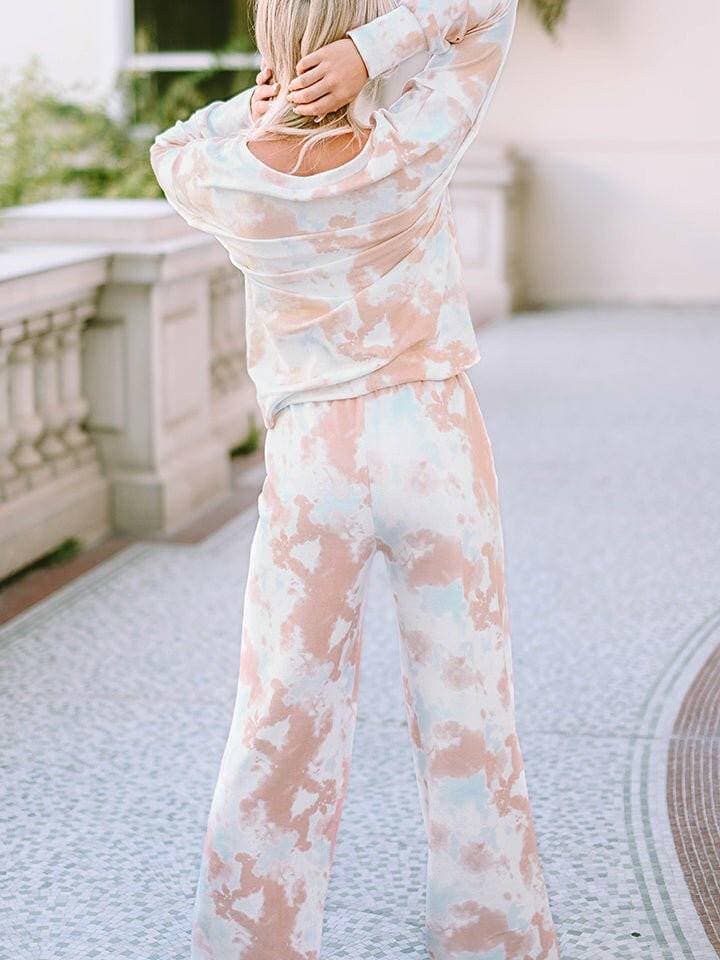 Chic Printed Lounge Set with Long Sleeve Top and Wide Leg Pants - Stylish and Comfortable Two-Piece Ensemble - Love Salve 