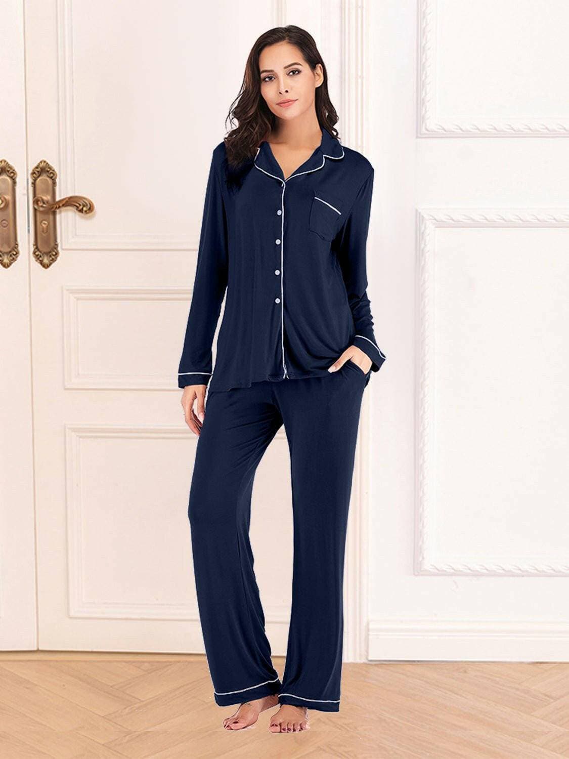 Cozy Collared Lounge Set with Handy PocketsCozy Collared Lounge Set with Handy Pockets
 Indulge in the perfect blend of comfort and style with our Cozy Collared Lounge Set. Elevate your loungewear game with tLove Salve Cozy Collared Lounge Setlounge