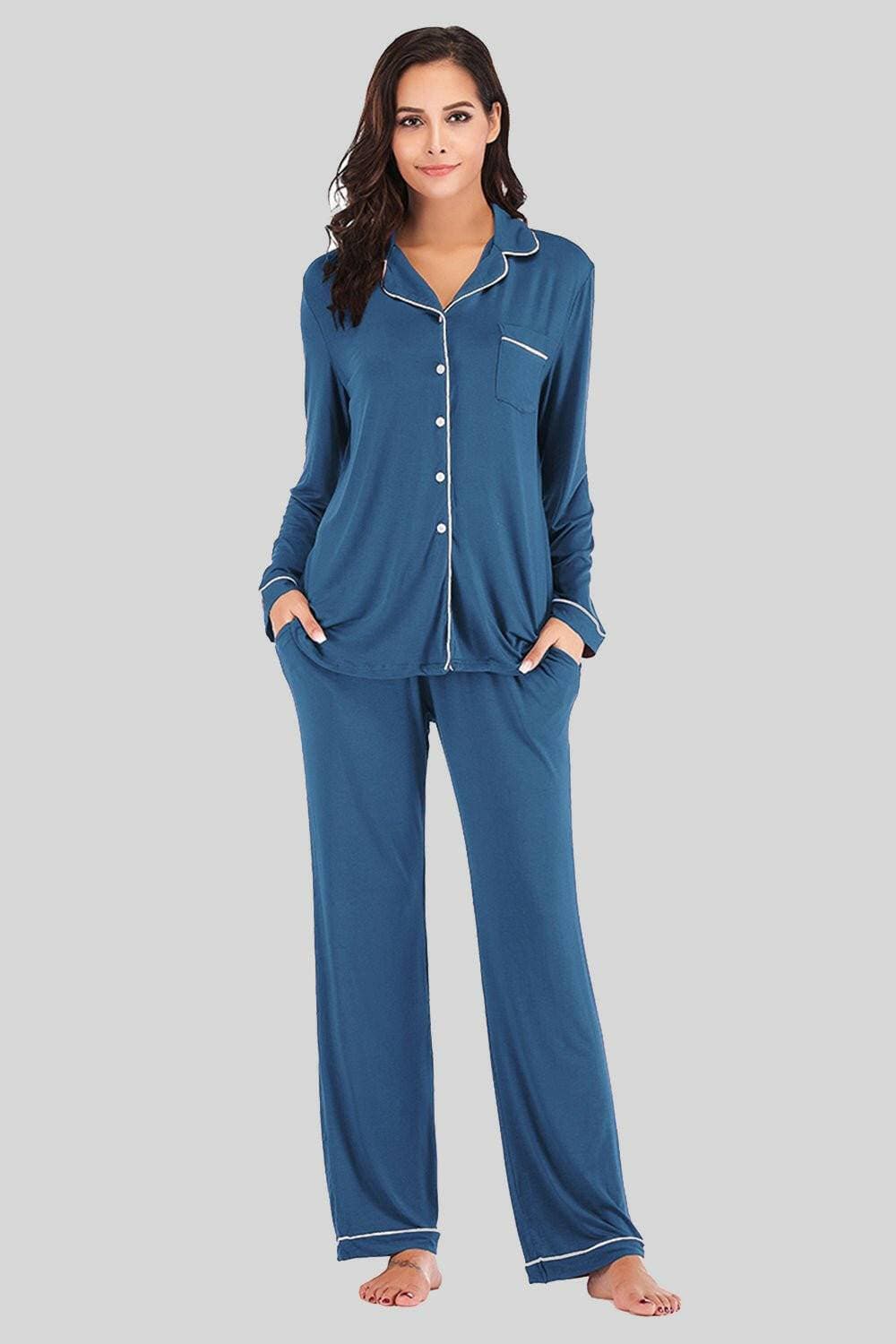 Cozy Collared Lounge Set with Handy PocketsCozy Collared Lounge Set with Handy Pockets
 Indulge in the perfect blend of comfort and style with our Cozy Collared Lounge Set. Elevate your loungewear game with tLove Salve Cozy Collared Lounge Setlounge