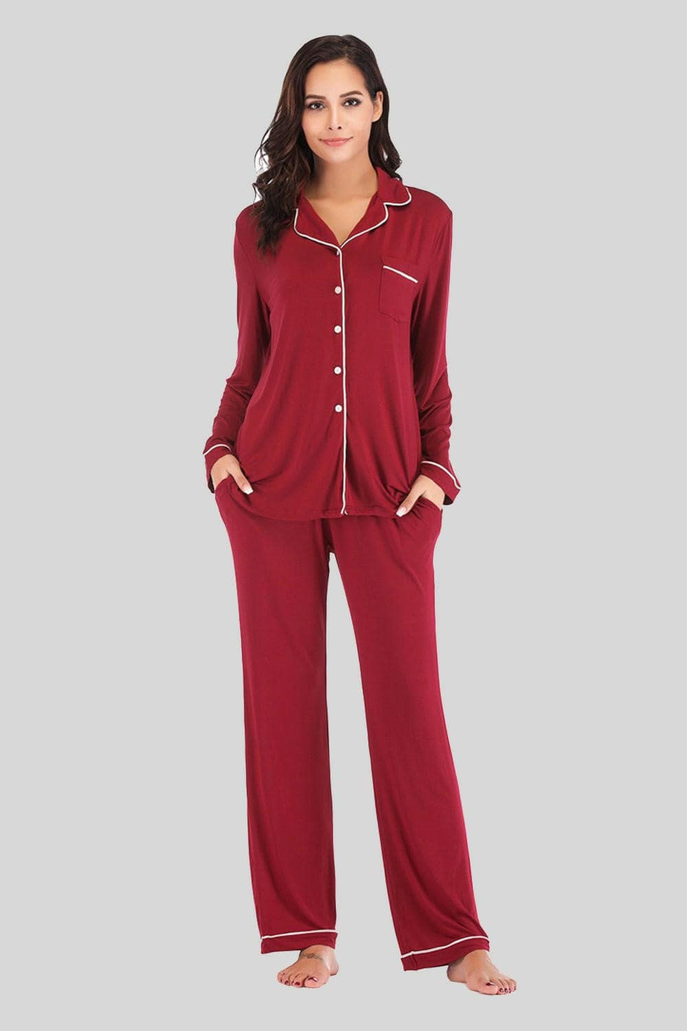 Cozy Collared Lounge Set with Handy PocketsCozy Collared Lounge Set with Handy Pockets
 Indulge in the perfect blend of comfort and style with our Cozy Collared Lounge Set. Elevate your loungewear game with tLove Salve Cozy Collared Lounge Setlounge