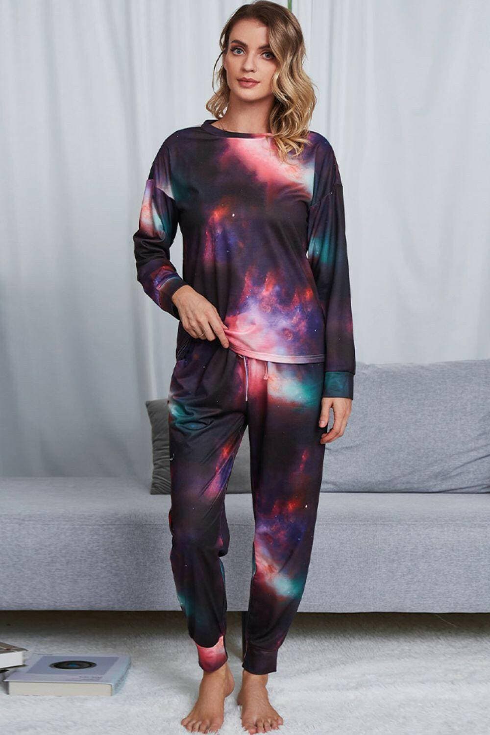 Trendy Tie-Dye Lounge Set: Comfy Crewneck Top and JoggersTrendy Tie-Dye Lounge Set: Comfy Crewneck Top and Joggers
 Unwind in style and comfort with our Trendy Tie-Dye Lounge Set, the epitome of luxurious loungewear. This Love Salve Trendy Tie-Dye Lounge Setlounge