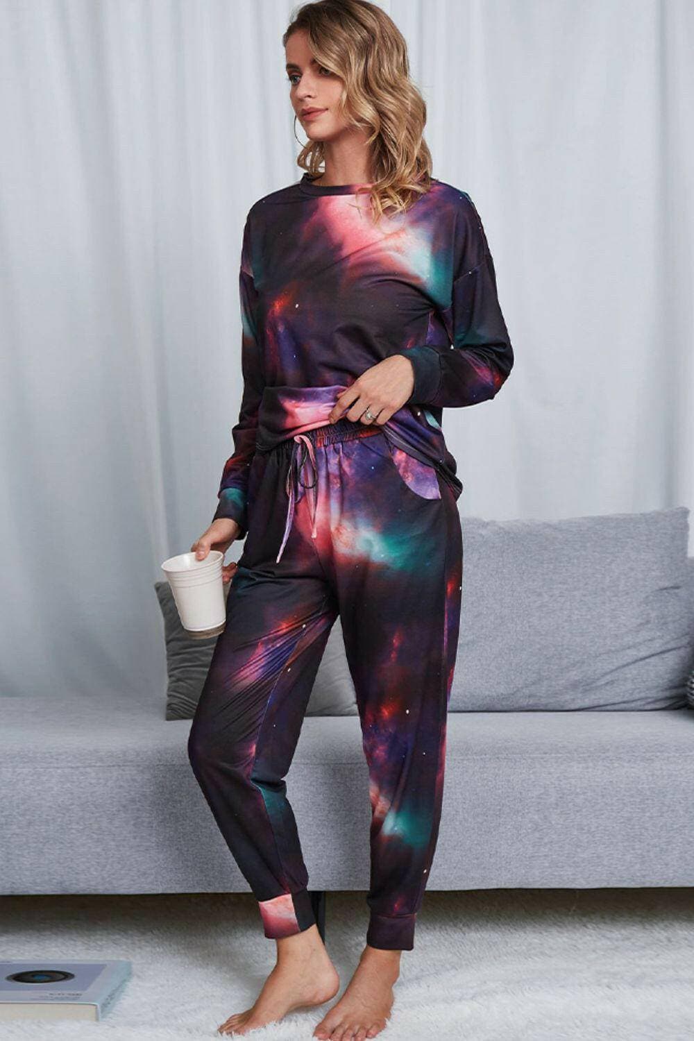 Trendy Tie-Dye Lounge Set: Comfy Crewneck Top and JoggersTrendy Tie-Dye Lounge Set: Comfy Crewneck Top and Joggers
 Unwind in style and comfort with our Trendy Tie-Dye Lounge Set, the epitome of luxurious loungewear. This Love Salve Trendy Tie-Dye Lounge Setlounge