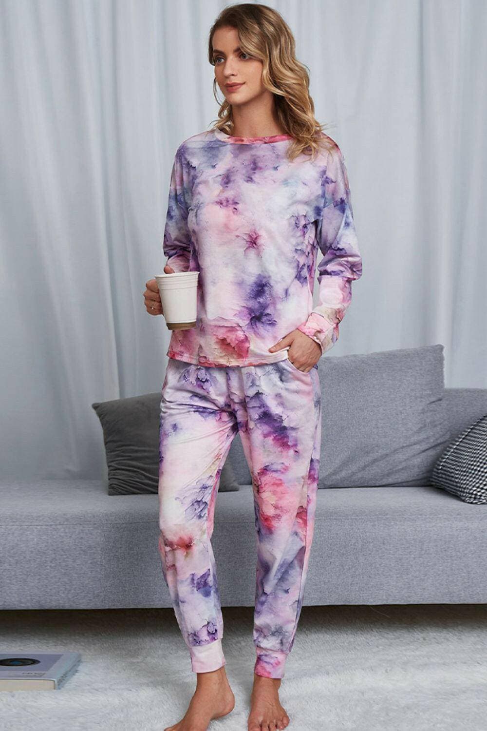 Trendy Tie-Dye Lounge Set: Comfy Crewneck Top and JoggersTrendy Tie-Dye Lounge Set: Comfy Crewneck Top and Joggers
 Unwind in style and comfort with our Trendy Tie-Dye Lounge Set, the epitome of luxurious loungewear. This Love Salve Trendy Tie-Dye Lounge Setlounge