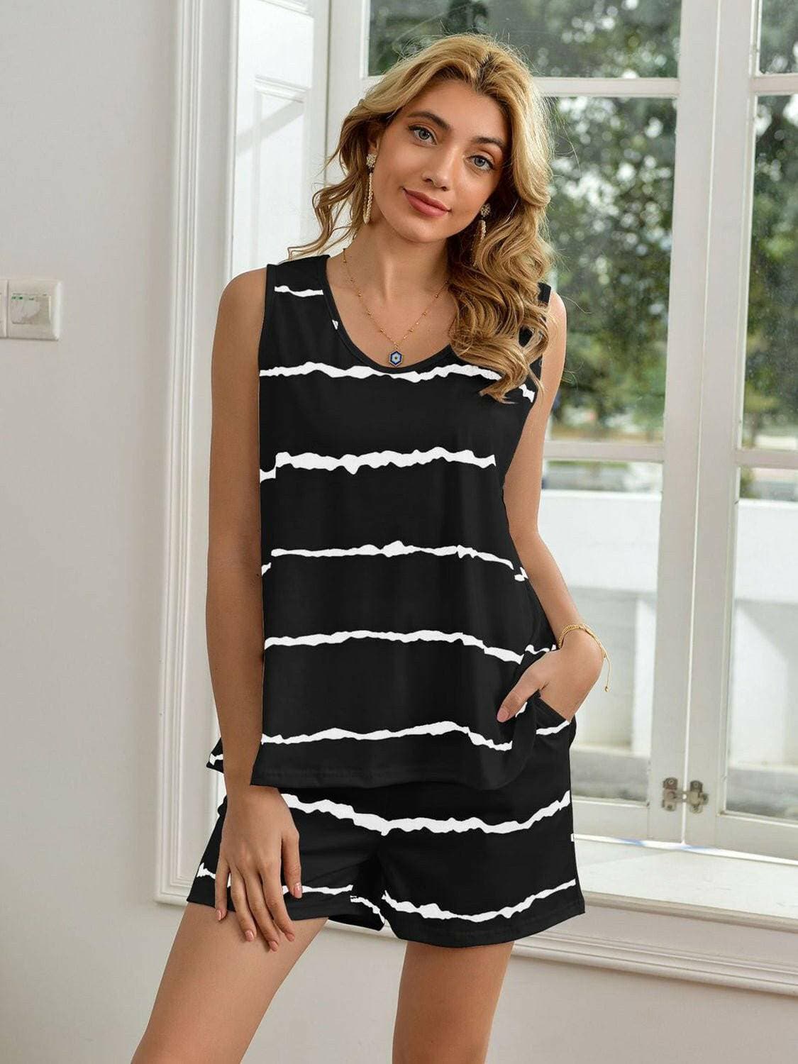 Chic Cozy Striped Tank Top and Shorts Set for Effortless LoungingIndulge in Effortless Lounging
 Wrap yourself in both comfort and style with our Chic Cozy Striped Tank Top and Shorts Set. Perfect for those laid-back days when allLove Salve Chic Cozy Striped Tank Toplounge