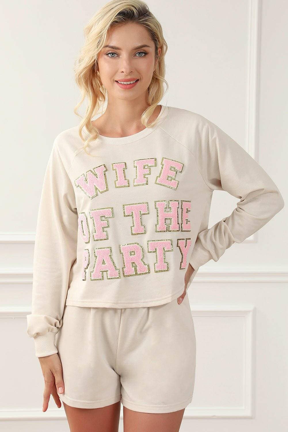 Party Queen Co-ord Set: Stylish Two-Piece OutfitStep into the spotlight with our Party Queen Co-ord Set
 Get ready to be the center of attention with our WIFE OF THE PARTY Round Neck Top and Shorts Lounge Set. ThiLove Salve Party Queenlounge