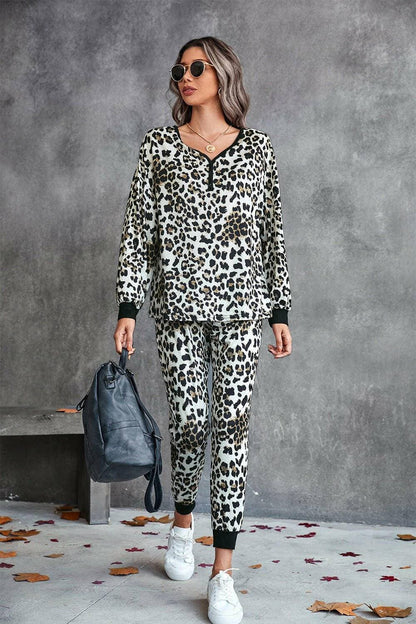 Leopard Print V-Neck Lounge Set with Dropped Shoulder EleganceLeopard Print V-Neck Lounge Set with Dropped Shoulder Elegance
 
 
Chic Leopard Print: Make a stylish statement with the elegant leopard pattern.
 
Cozy Relaxation: Love Salve -Neck Lounge Setlounge