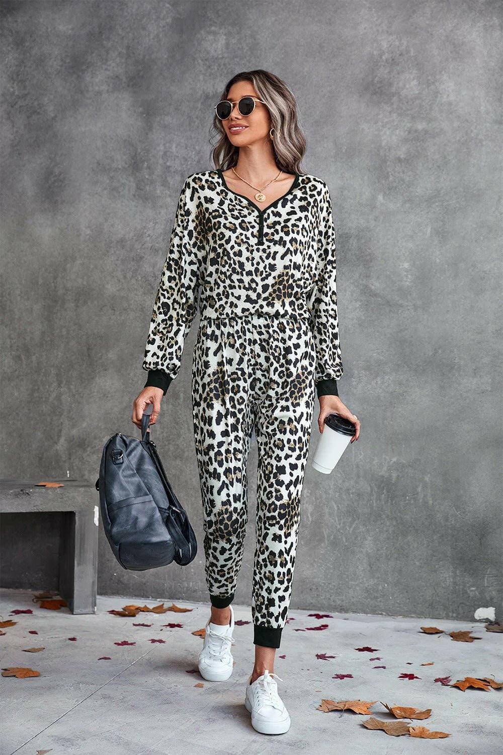 Leopard Print V-Neck Lounge Set with Dropped Shoulder EleganceLeopard Print V-Neck Lounge Set with Dropped Shoulder Elegance
 
 
Chic Leopard Print: Make a stylish statement with the elegant leopard pattern.
 
Cozy Relaxation: Love Salve -Neck Lounge Setlounge