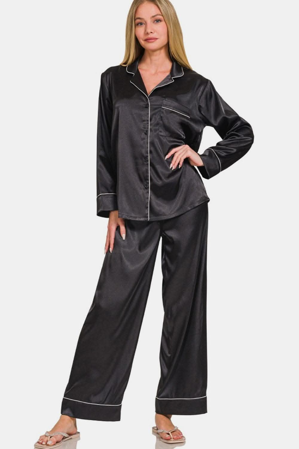 Chic satin long sleeve pajama set - Love Salve 