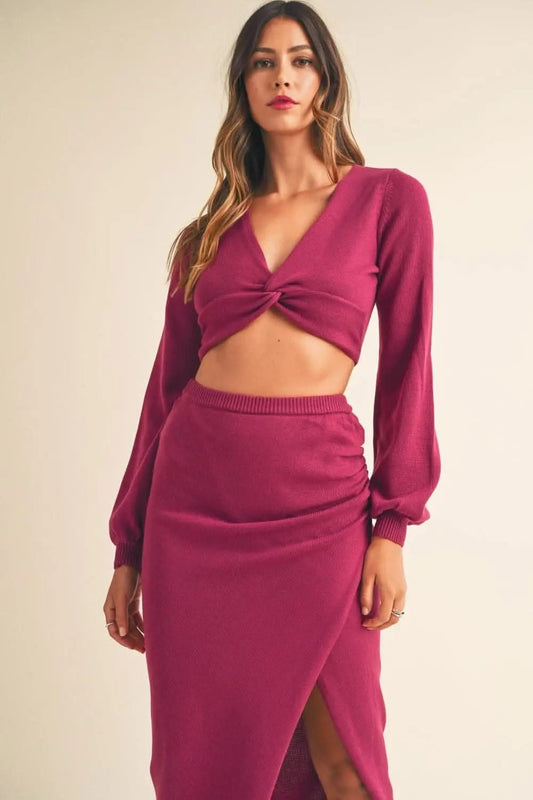 Chic twisted knit top & midi set - Love Salve 