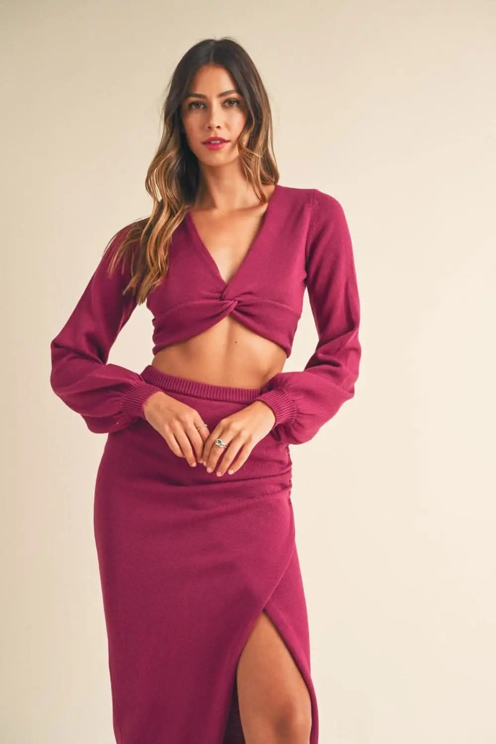 Chic twisted knit top & midi set - Love Salve 