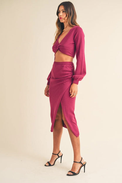 Chic twisted knit top & midi set - Love Salve 