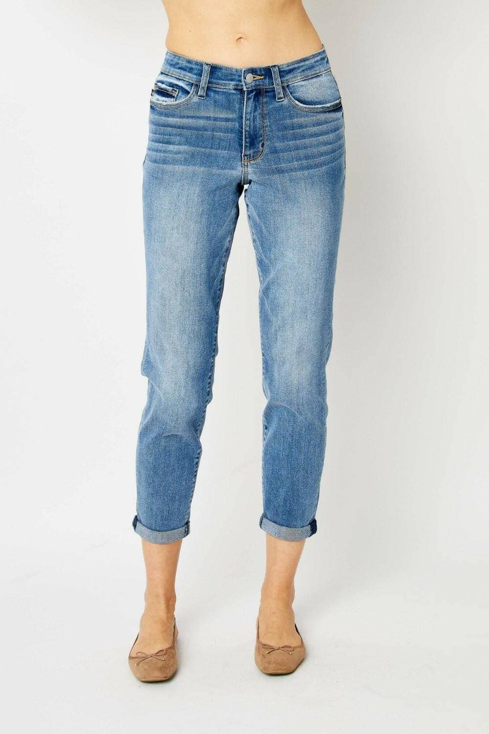 Curvy Chic: Judy Blue Plus Size Cuffed Hem Slim Fit Denim Jeans - Love Salve 