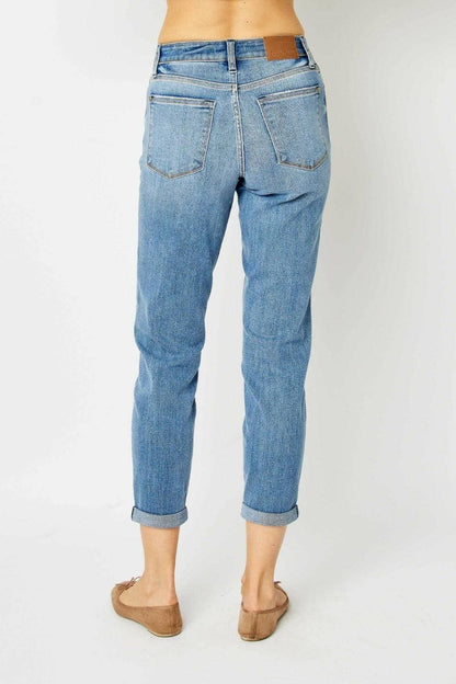 Curvy Chic: Judy Blue Plus Size Cuffed Hem Slim Fit Denim Jeans - Love Salve 