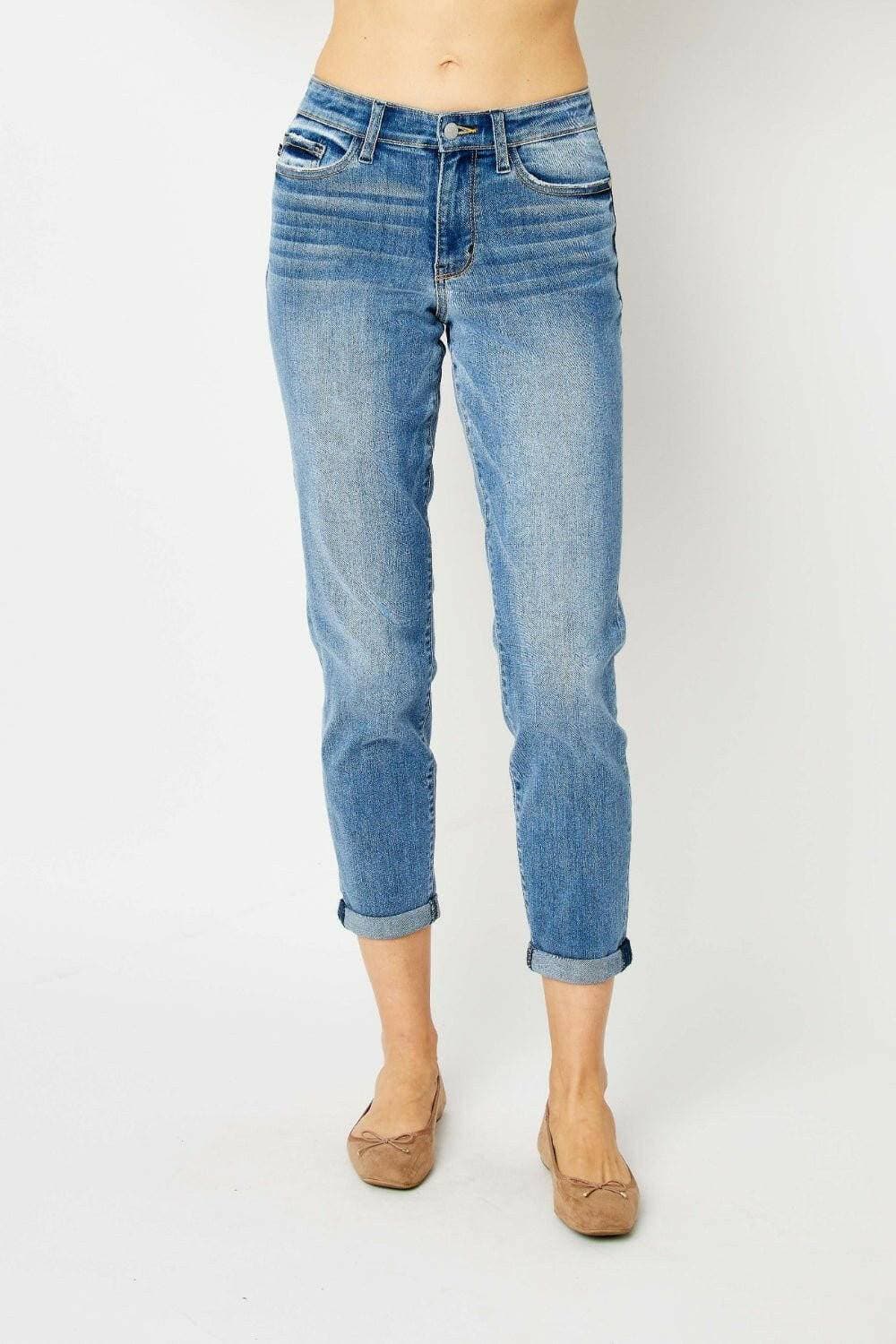 Curvy Chic: Judy Blue Plus Size Cuffed Hem Slim Fit Denim Jeans - Love Salve 