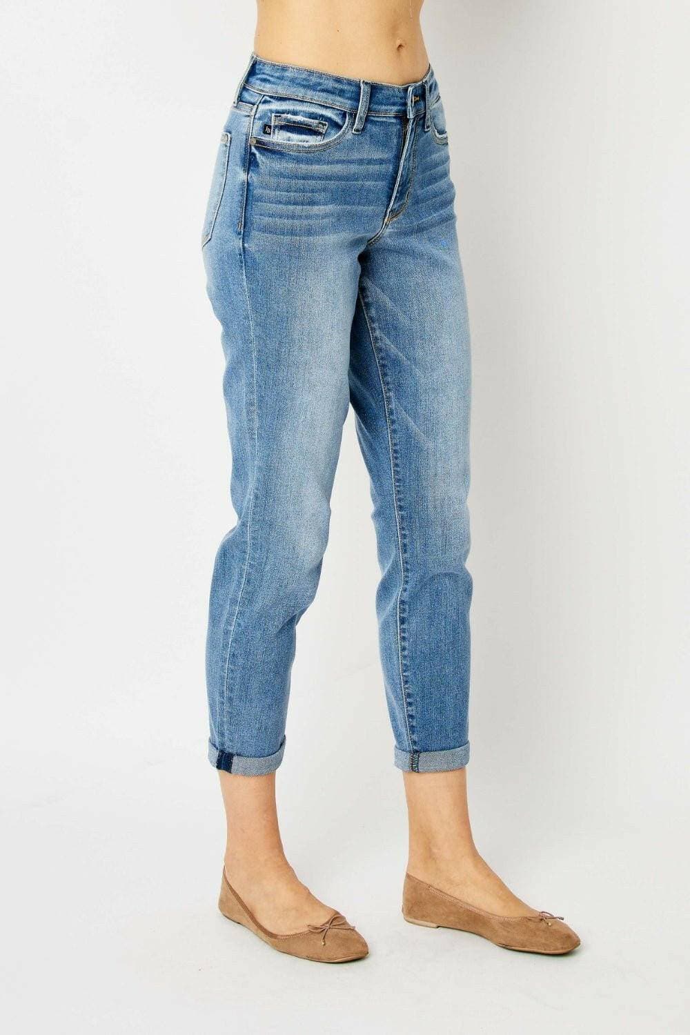 Curvy Chic: Judy Blue Plus Size Cuffed Hem Slim Fit Denim Jeans - Love Salve 