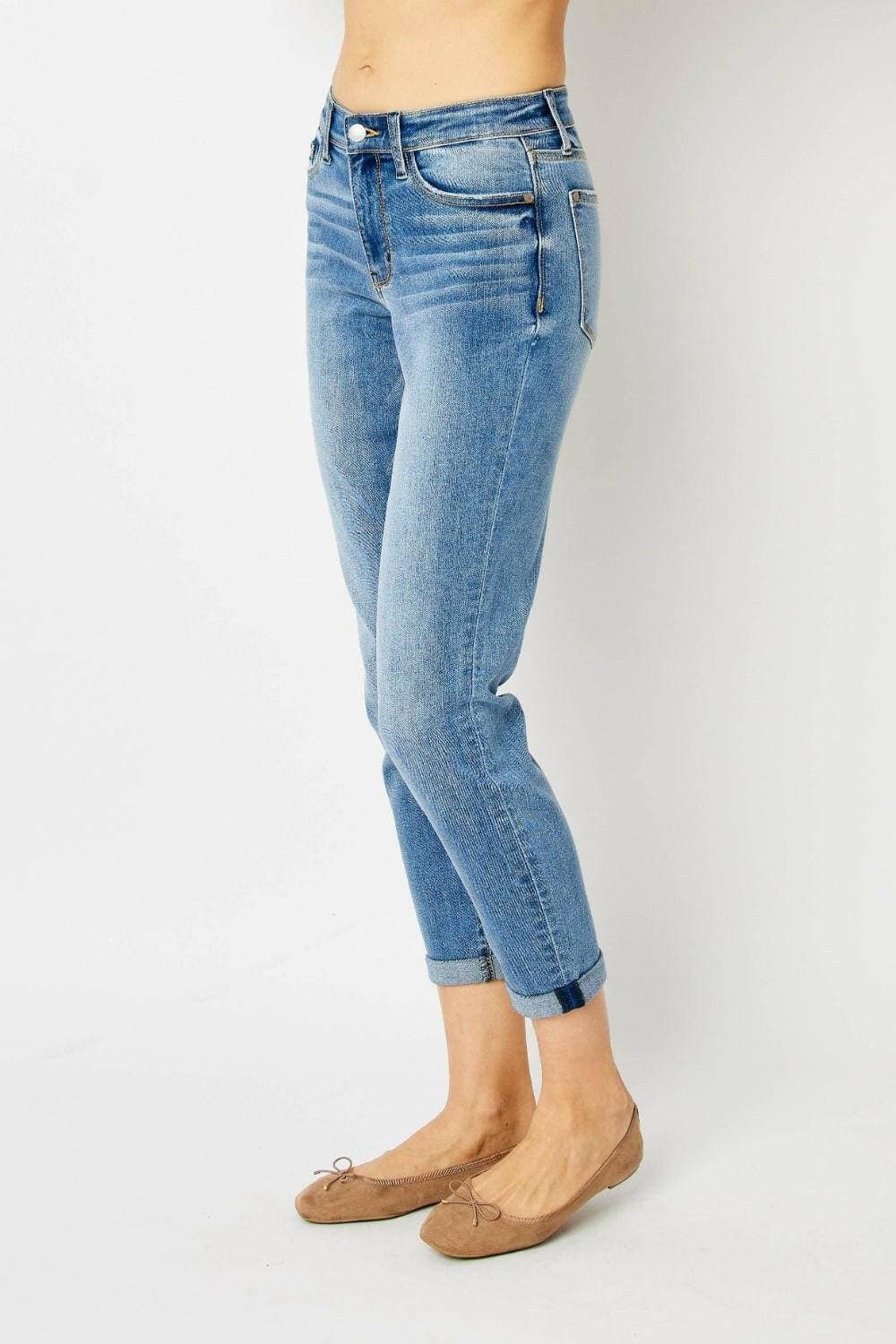 Curvy Chic: Judy Blue Plus Size Cuffed Hem Slim Fit Denim Jeans - Love Salve 