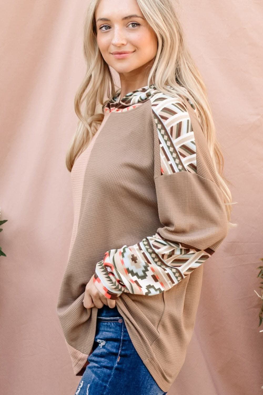 Vibrant hooded waffle top for cozy style - Love Salve 
