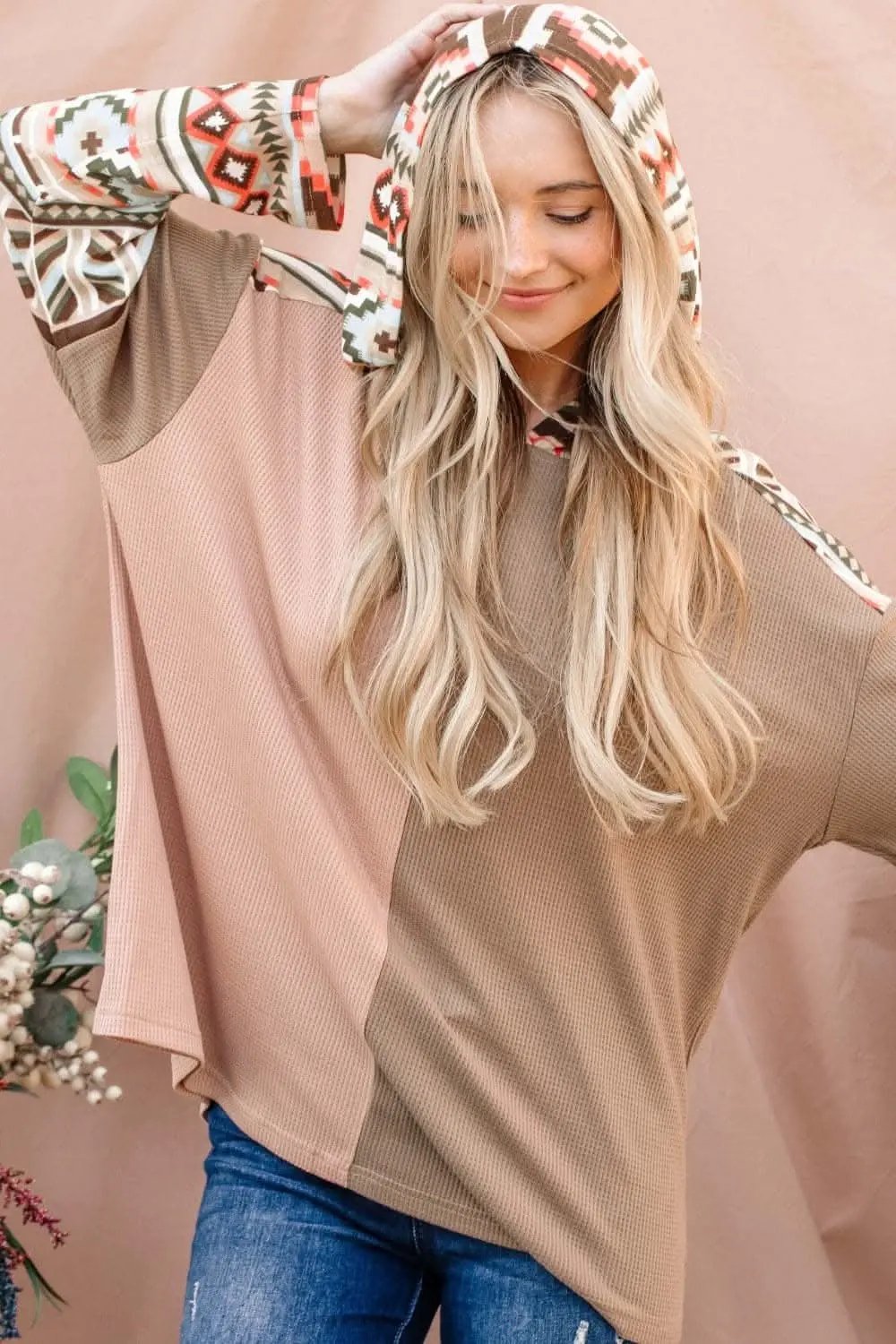 Vibrant hooded waffle top for cozy style - Love Salve 