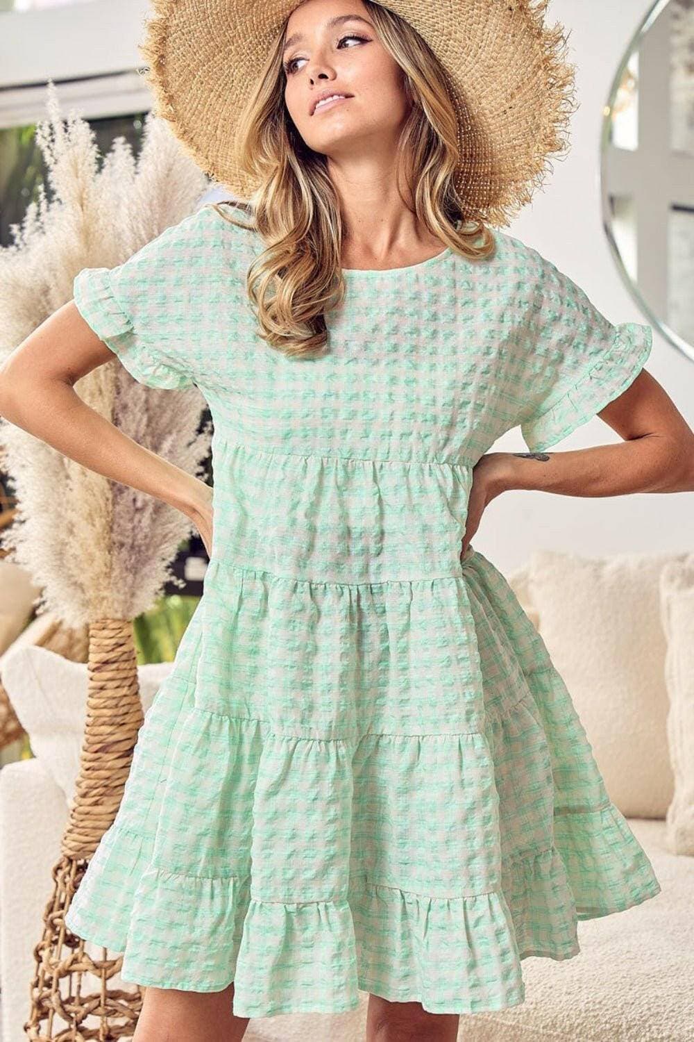 Whimsical Ruffle Tiered Dress with Short Sleeves for Effortless Style - Love Salve 