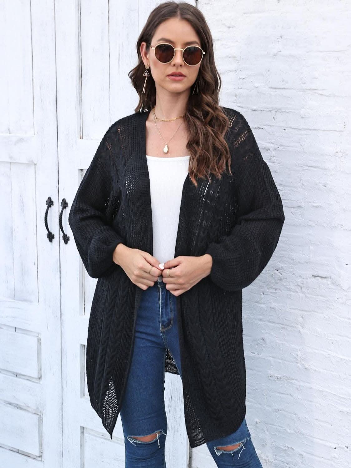 Cozy cable-knit long sleeve cardigan - Love Salve 