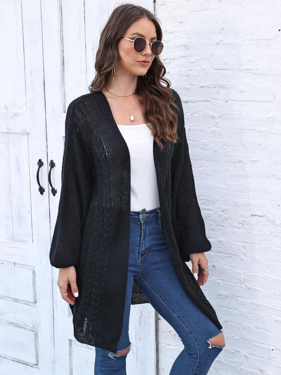 Cozy cable-knit long sleeve cardigan - Love Salve 