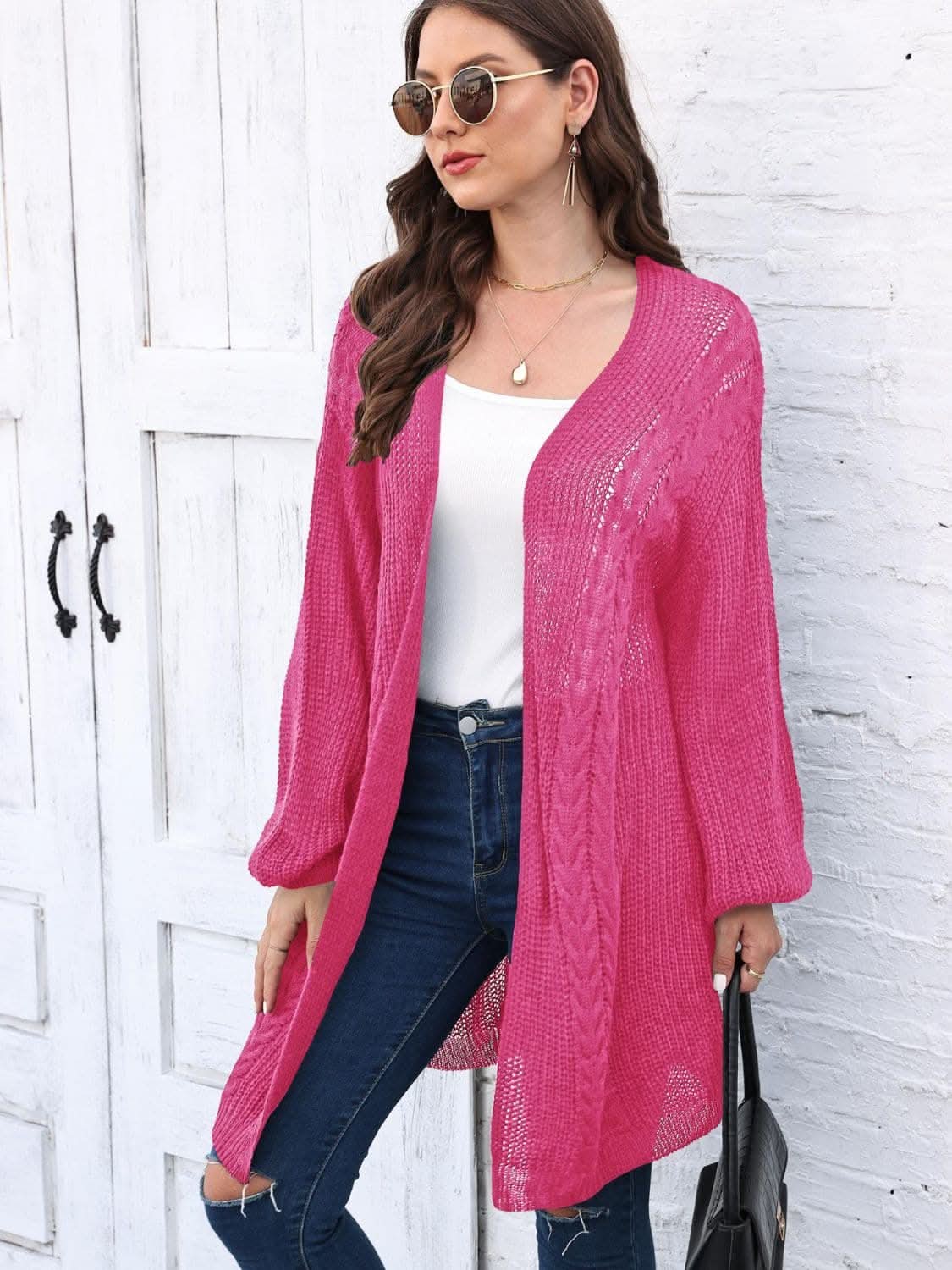 Cozy cable-knit long sleeve cardigan - Love Salve 
