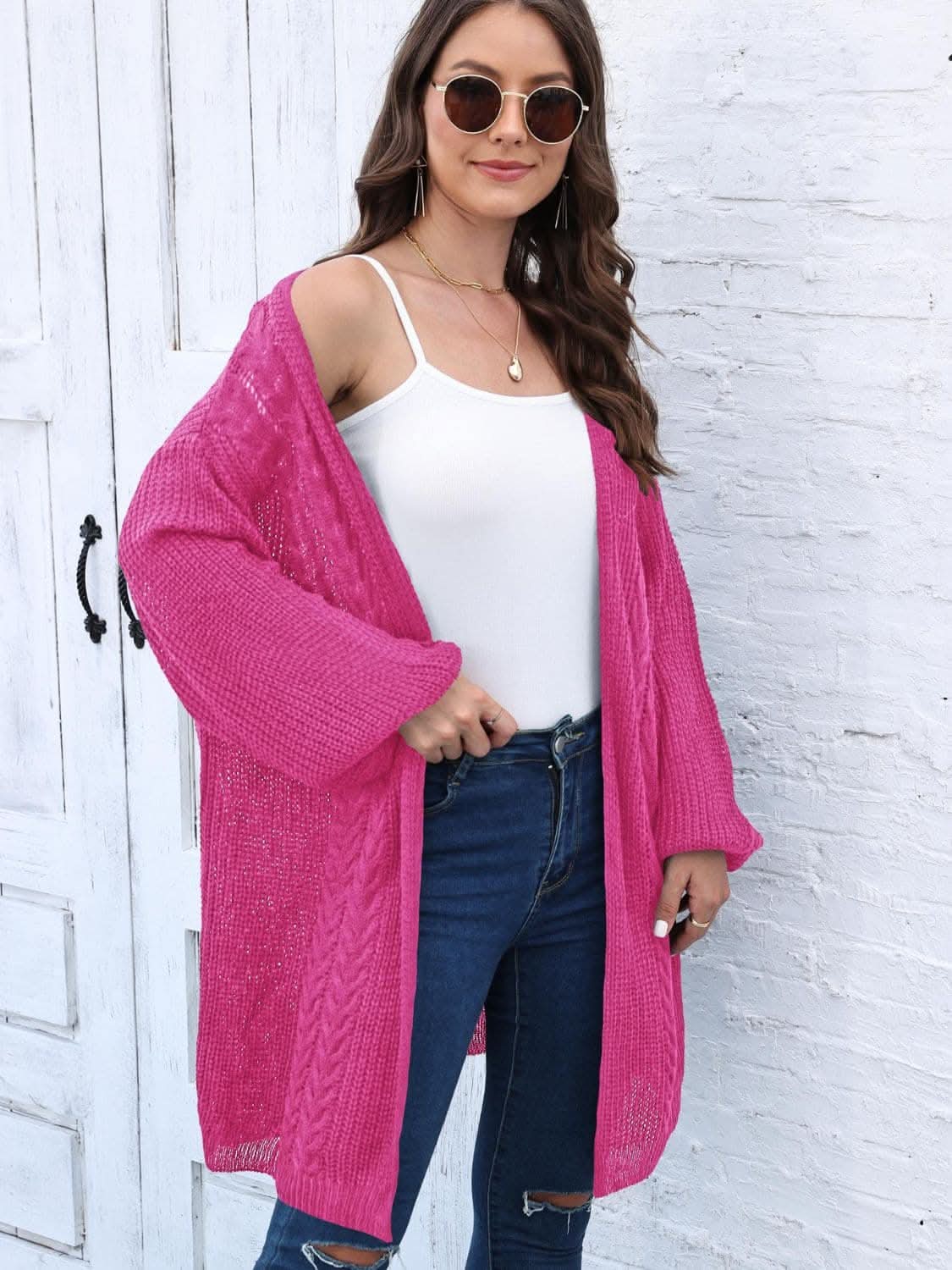Cozy cable-knit long sleeve cardigan - Love Salve 